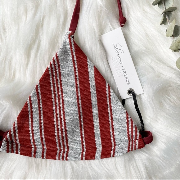 Lovers & Friends String Bikini Top Kali Triangle Maroon Silver Medium - Picture 7 of 11